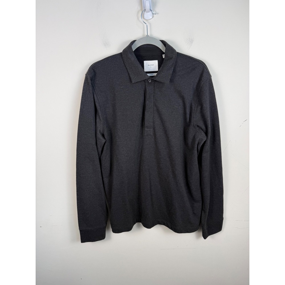 Billy Reid Standard Charcoal Gray Cotton Blend Button Polo Front Shirt Mens L
